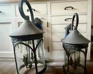 Pair of very large carriage house lights and 4 smaller matching lights.