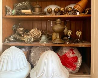 Lamps fixtures, shades and parts. Many are pairs.