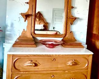 Victorian oak marble top dresser with mirror 