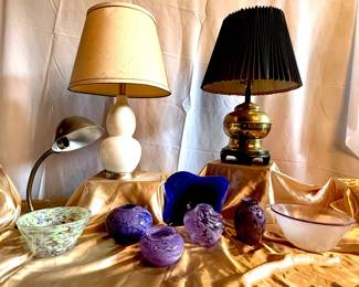 Antique lamps and handblown glass pieces.