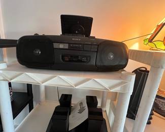 vintage black Sony CFD-8 portable boombox with an AM/FM radio, CD player, and cassette recorder