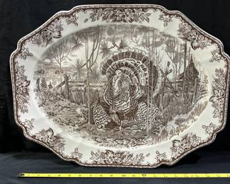 Large Brown Transferware Turkey Platter