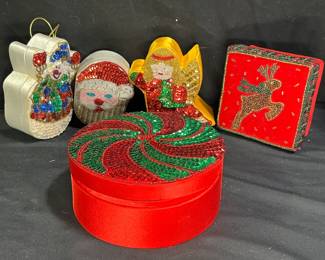  5 Sequin & Bead decorated Cristmas Trinket Boxes