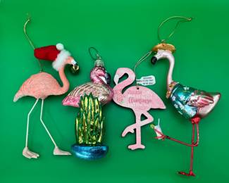 4 Flamingo Christmas Ornaments, Blown Glass & More