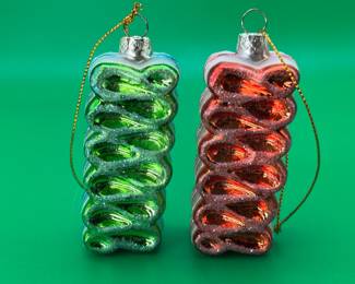2 Old World Christmas glass ribbon candy ornaments