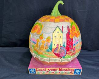 Large Jim Shore Thanksgiving pumpkin figurine