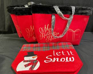 4 Large Red Holiday Themes Felt Tote Bags