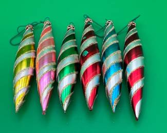 6 VIntage Icicle Glass Christmas Ornaments