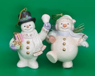 2 Lenox porcelain snowman ornament's