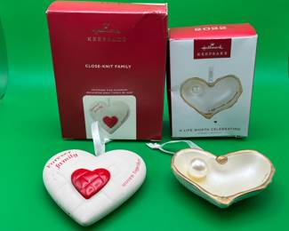 2 Keepsake Heart Christmas Ornaments