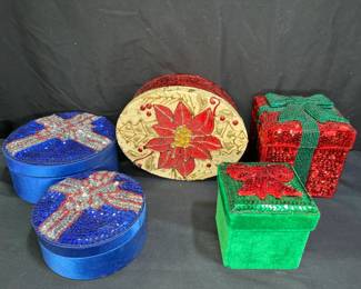  5 Festive Decorative Sequin Holiday Boxes