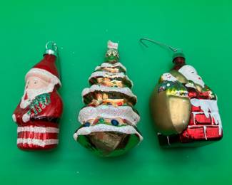  3 Vintage Glass Santa & Tree Ornaments
