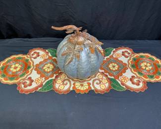 Handmade Fall Color glass-beaded Runner & Pumpkin