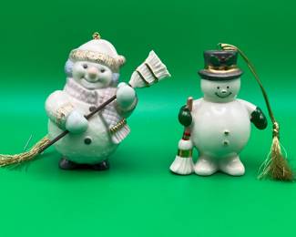 2 Vintage Snowman Lenox porcelain ornament's