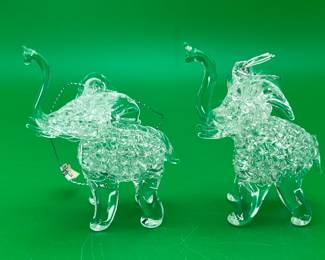  2 Spun glass Elehant Christmas Ornaments