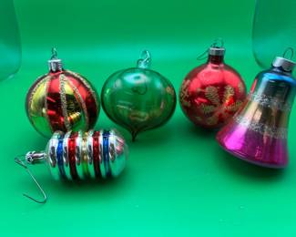 5 Vintage Glass Christmas Tree Ornaments