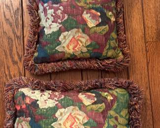 Down Filled Floral Pillow with Brown Fringe - 2 Available in Each Size.