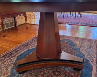 Art Deco Style Burl Wood Entry Table Likely Ash or Walnut. Measures 48" D x 29" H with 28" Clearance. Photo 3 of 4.