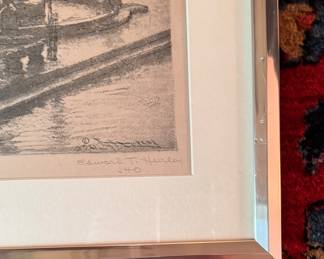 "Fountain Square: Night" Etching Signed by Artist Edward Timothy Hurley (1896-1948). Photo 2 of 2.