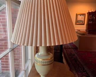 Porcelain Table Lamp with Holly Trim - 2 Available. Measures 30" H. Photo 1 of 2.