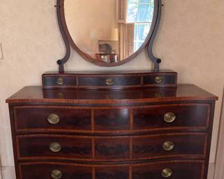 John Widdicomb Serpentine Front Chest of Drawers with Mirror. Measures 50" W x 21" D x 33" H; Mirror adds 36" To Height. Photo 1 of 3.