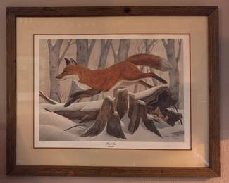 Red Fox Signed & Numbered Lithograph by John A. Ruthven. Measures 31" W x 24" H Overall. Photo 1 of 3.