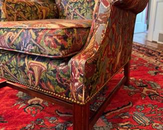 Wing Back Chair with Nailhead Trim Upholstered in Deer Motif Pattern. Measures 32" W x 34" D with 18" Seat Height. Photo 4 of 8.