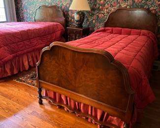 Pair of Flame Mahogany Twin Bed Frames. Each Measures 77" Between Headboard & Footboard. Photo 1 of 3.