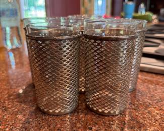 Set of 6 Sterling Silver Mesh Glass "Sleeves." Each Measures 4" H with 2.75" Opening at Top. Photo 1 of 2.