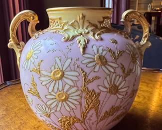 Royal Worcester Porcelain Two-Handle Urn. Measures 7" H x 8" At Widest. Photo 1 of 3.