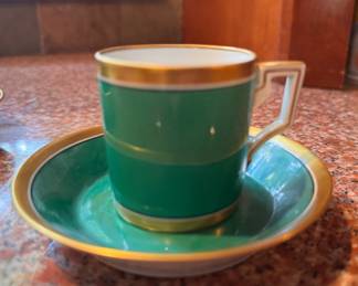 Richard Ginori Impero Green Porcelain -- Set of 4 Demitasse & Saucers -- Set of 5 Green Cups & Saucers -- Set of 12 Green Salad/Dessert Plates. Photo 1 of 3.