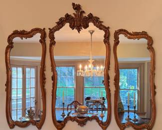 Three-Piece French Rococo Style Mirror Likely Lindenwood. Measures 62" W x 54" H As Pictured. Photo 1 of 5.