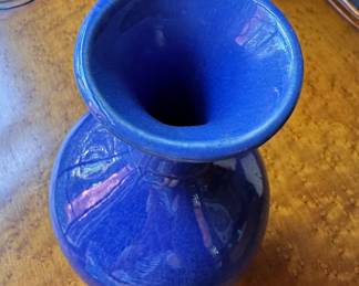 Cobalt Blue Glazed Studio Pottery Vase. Measures 10" H. Photo 2 of 3.