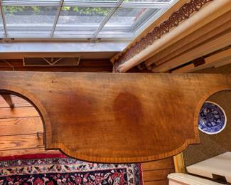 Mahogany Demilune with Satinwood Inlay. Needs Refinishing. Measures 42" x 14" D x 32" H. Photo 2 of 3.
