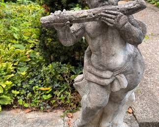 Putti Playing Flute Garden Statue .