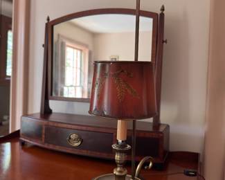 French Bouillotte Table Lamp with Tole Shade. Measures 21" H.