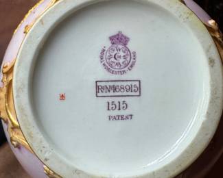 Royal Worcester Porcelain Two-Handle Urn. Measures 7" H x 8" At Widest. Photo 3 of 3.