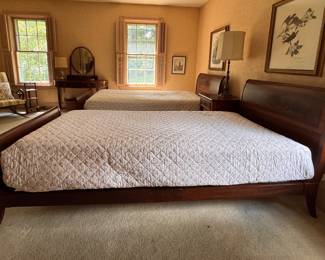 Flame Mahogany XL Twin Bed Frames -- 2 Available. Each Measures 88" From Interior Headboard to Footboard. Photo 2 of 5.