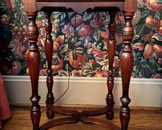 Mahogany Side Table With Turned Wood Legs. Top Needs Refinishing. Photo 1 of 2.