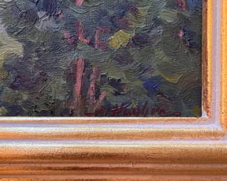 "Late Summer View" Malcolm Hughes Oil on Board. Measures 8" x 10"; 14" x 16" Overall. Photo 2 of 3.