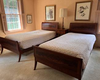 Flame Mahogany XL Twin Bed Frames -- 2 Available. Each Measures 88" From Interior Headboard to Footboard. Photo 1 of 5.