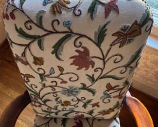 Queen Anne Style Chair Upholstered in Crewel Fabric. Measures 28" W x 28" D with 19" Seat Height. Photo 2 of 6.