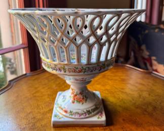 German Reticulated Porcelain Footed Compote / Centerpiece Bowl. Photo 1 of 3.