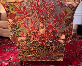 Wing Back Chair with Nailhead Trim Upholstered in Deer Motif Pattern. Measures 32" W x 34" D with 18" Seat Height. Photo 7 of 8.