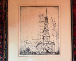 Etching of St. Paul's Church," Lower Manhattan. Photo 1 of 2.