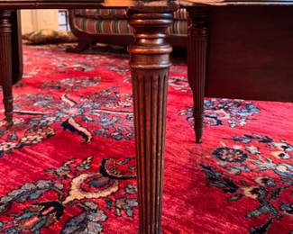 Horseshoe Shaped Tooled Leather Drop-Leaf Coffee Table. Measures 48" W x 22" D as Pictured; Has 2 11" Drop Leaves. Photo 8 of 8.