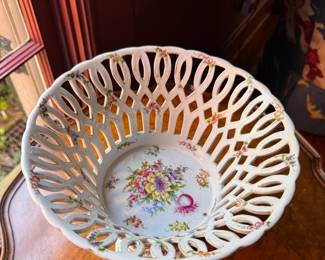 German Reticulated Porcelain Footed Compote / Centerpiece Bowl. Photo 2 of 3.