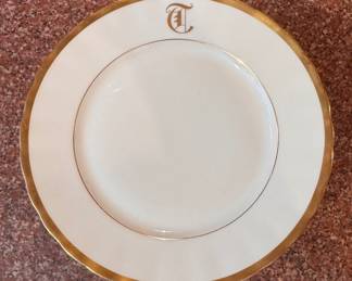 T Monogrammed Limoge China -- Set of 12 Dinner Plates -- Set of 12 Dessert Plates -- Set of 24 Cups & Saucers -- Set of 12 Rimmed Soup Bowls -- Set of 12 Finger Bowls -- Set of 12 Fruit Bowls -- Gravy Boat & Underplate -- 6 Serving Dishes.