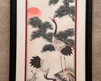 Japanese Silk of Cranes. Measures 17" W x 35" H Overall. Photo 1 of 2.