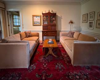 Modern Camel Colored Corduroy Upholstered Sofa - 2 Available. Each Measures 72" W x 35" D with 19" Seat Height. Photo 6 of 6.